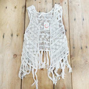 Raga Natural Crocheted Vest‎ Anthropologie  NWT Fringe S Bohemian